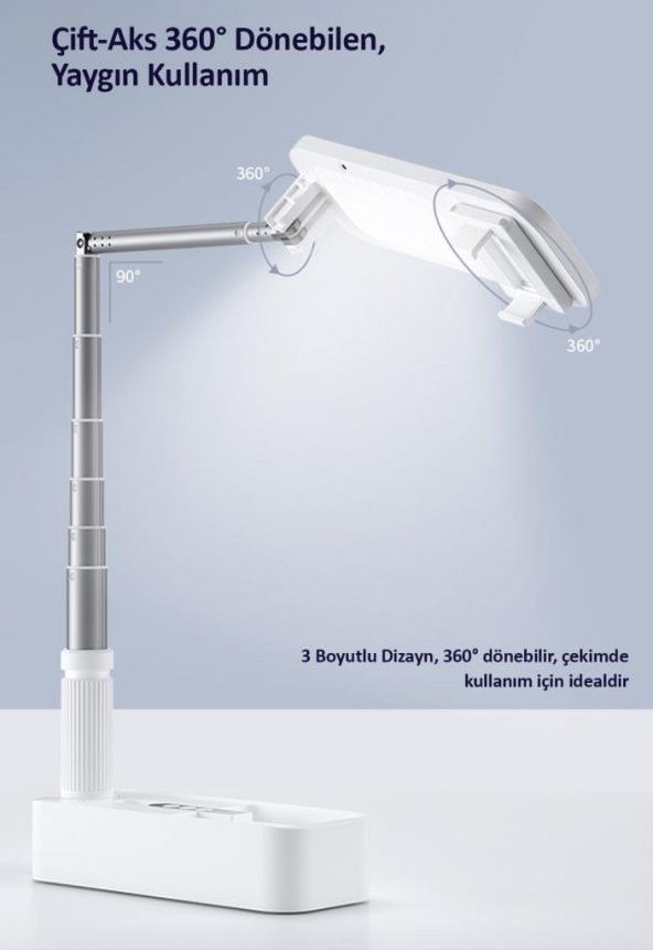 Usams US-ZB209 Online Ders ve Yayın için Ledli,Monopodlu,Kumandalı,Şarjlı Taşınabilir Telefon Standı - 11