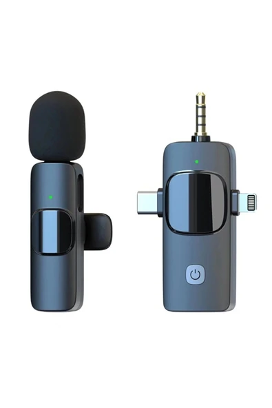 Plentiful Kablosuz Tekli Yaka Mikrofonu 3.5mm Aux iPhone Type-C PC Tablet Video Ses Kayıt Vlog USB C ve Amfi - 1