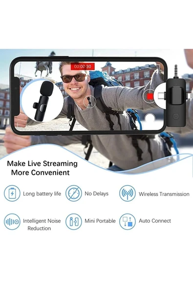 Plentiful Kablosuz Tekli Yaka Mikrofonu 3.5mm Aux iPhone Type-C PC Tablet Video Ses Kayıt Vlog USB C ve Amfi - 3