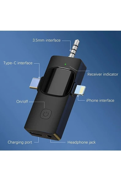 Plentiful Kablosuz Tekli Yaka Mikrofonu 3.5mm Aux iPhone Type-C PC Tablet Video Ses Kayıt Vlog USB C ve Amfi - 2