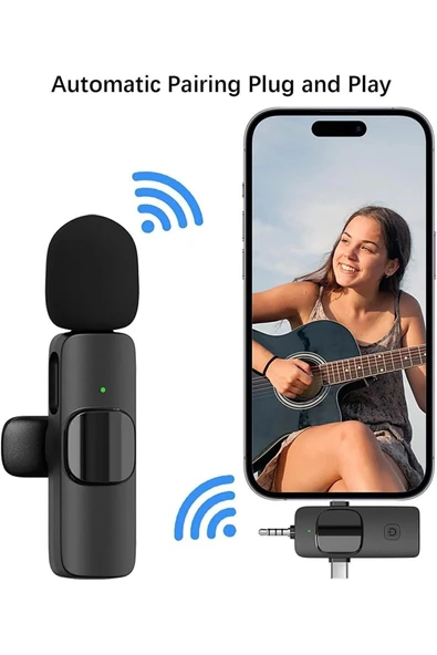 Plentiful Kablosuz Tekli Yaka Mikrofonu 3.5mm Aux iPhone Type-C PC Tablet Video Ses Kayıt Vlog USB C ve Amfi - 4