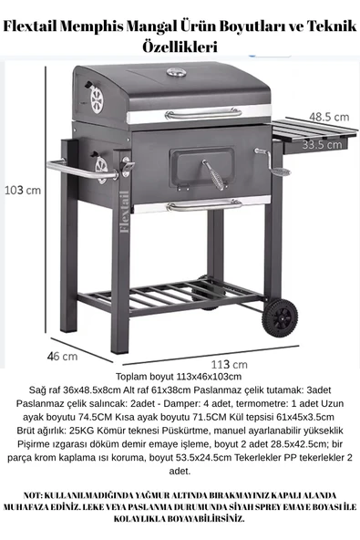 FLEXTAIL Memphis Fırınlı Mangal Kömürlü Mangal & Fırınlı Barbekü Paslanmaz Çelik Katlanır Ayaklı - 6