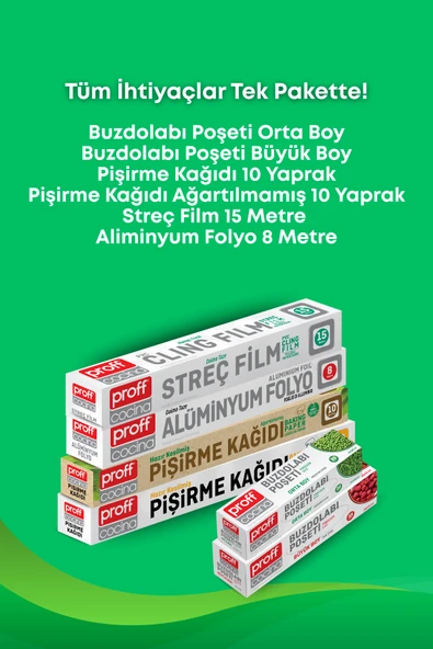 6 Lı Eko Paket- Pişirme Kağıtları, Alüminyum Folyo, Streç Film, Orta ve Büyük Boy Buzdolabı Poşeti - 2