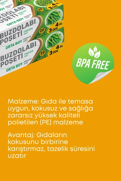 4 Adet 20 Li Buzdolabı Poşeti Orta Boy Dayanıklı Gıda Saklama Torbası Dondurucu ve Buzluk - 3