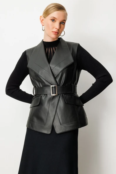 Ekol Beli Kemerli Deri Yelek Ekol - 4