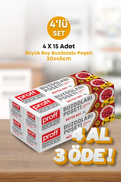 4 Adet 15’li Buzdolabı Poşeti Büyük Boy  Dayanıklı Gıda Saklama Torbası 30x45cm - Resim 3
