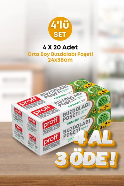 4 Adet 20 Li Buzdolabı Poşeti Orta Boy Dayanıklı Gıda Saklama Torbası Dondurucu ve Buzluk - 1