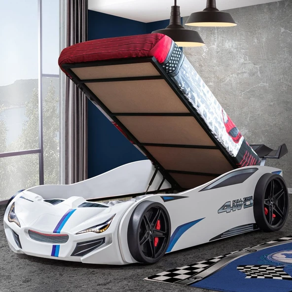 Arabalı Yatak, Merso Bazalı Rüzgarlıklı Ledli Arabalı Yatak, Ledli - Kırmızı - Resim 7