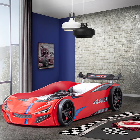 Arabalı Yatak, Merso Bazalı Rüzgarlıklı Ledli Arabalı Yatak, Ledli - Kırmızı ürün görseli 1