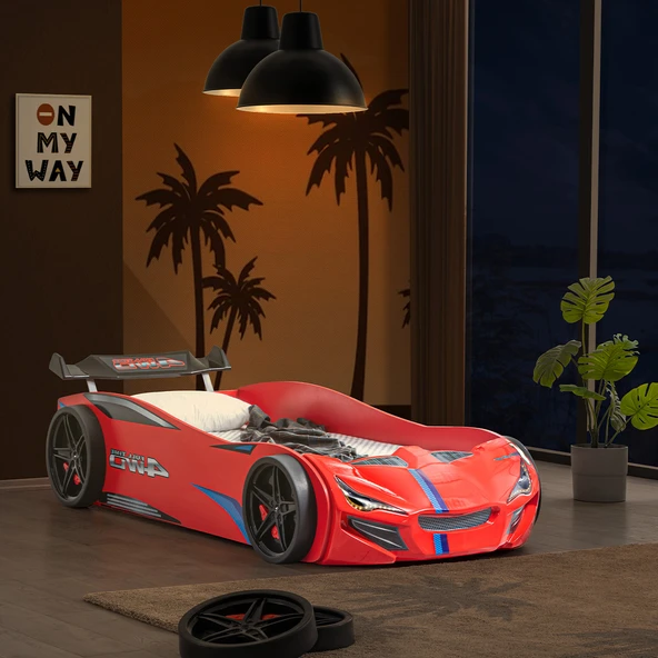 Arabalı Yatak, Merso Bazalı Rüzgarlıklı Ledli Arabalı Yatak, Ledli - Kırmızı - Resim 2