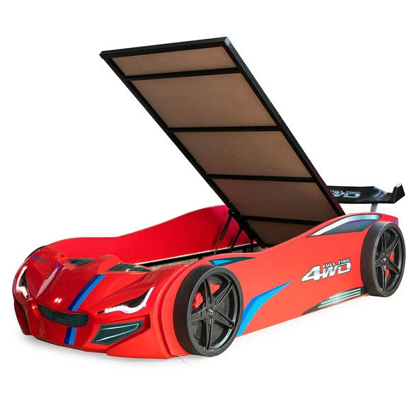 Arabalı Yatak, Merso Bazalı Rüzgarlıklı Ledli Arabalı Yatak, Ledli - Kırmızı - Resim 3