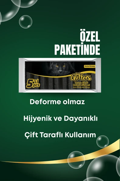 20 Adet Oluklu Siyah Simli Bulaşık Süngeri  Özel Dokulu Dayanıklı Pinterest Temizlik Süngeri Seti - 3