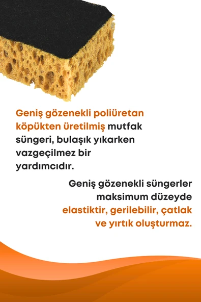 4 Adet Lifli Düz Bulaşık Süngeri Özel Dokulu, Dayanıklı Geniş Gözenekli Mutfak Süngeri Seti - 3