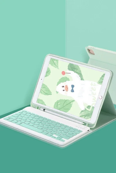 iPad Pro 11 (2022) Kılıf KC01 Smart Klavyeli Tablet Kılıfı - Açık Yeşil - 1