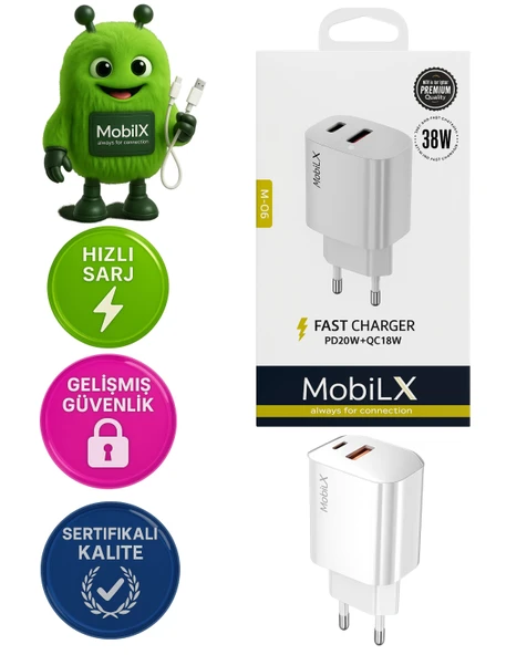 MobiLX 38W Hızlı Şarj Başlığı – PD20W + QC18W Çift Çıkışlı - 1