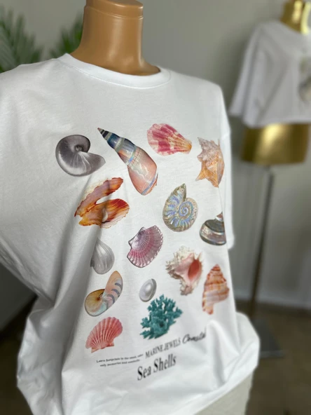SEA OYSTER-KADIN GİYİM-OVERSİZE  T-SHIRT-DİGİTAL TEKNOLOJİ BASKI