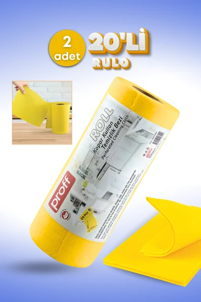 2 Adet 20'li Rulo %100 Kopar Kullan Çok Amaçlı Temizlik Bezi  Ekonomik ve Pratik Hijyen ürün görseli 1