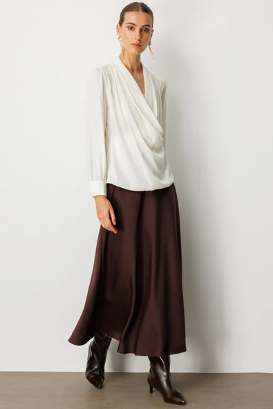 Kruvaze Yaka Önü Pileli Bluz Ekol - 4