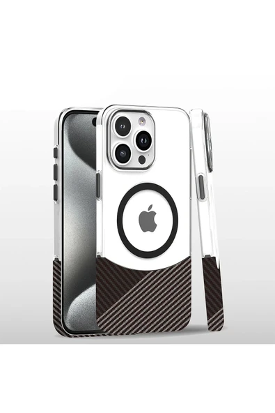 iPhone 16 Pro Carbon Puzzle Magsafe Kapak - Gri - 1