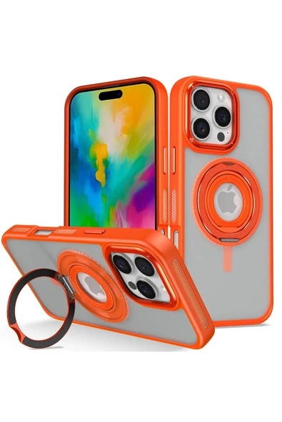 iPhone 16 Pro Max Banza Magsafe Standlı Kapak - Turuncu - 1