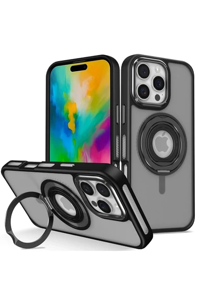 iPhone 16 Pro Banza Magsafe Standlı Kapak - Siyah - 1