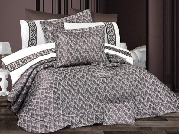 Victoria 11 Parça Elyaf Dolgulu Lüks Çeyiz Seti Kahve