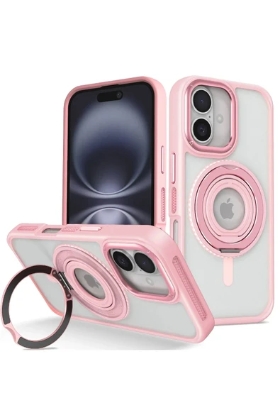iPhone 16 Banza Magsafe Standlı Kapak - Pembe - 1