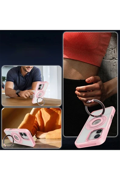 iPhone 16 Banza Magsafe Standlı Kapak - Pembe - 2