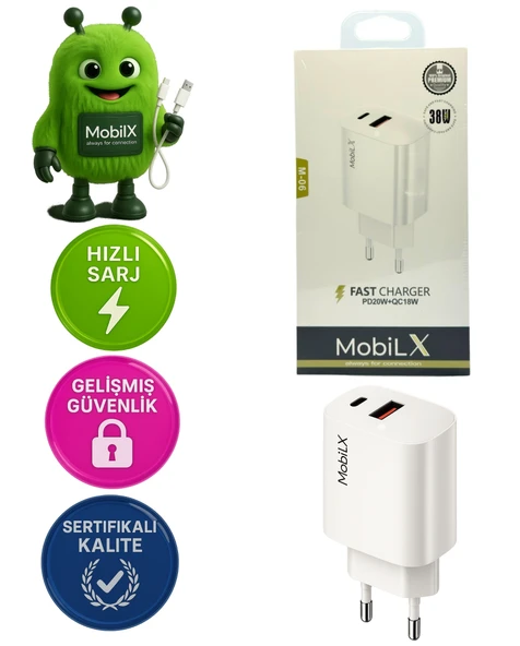 MobiLX 38W Hızlı Şarj Başlığı – PD20W + QC18W | Model: M-06 - 1