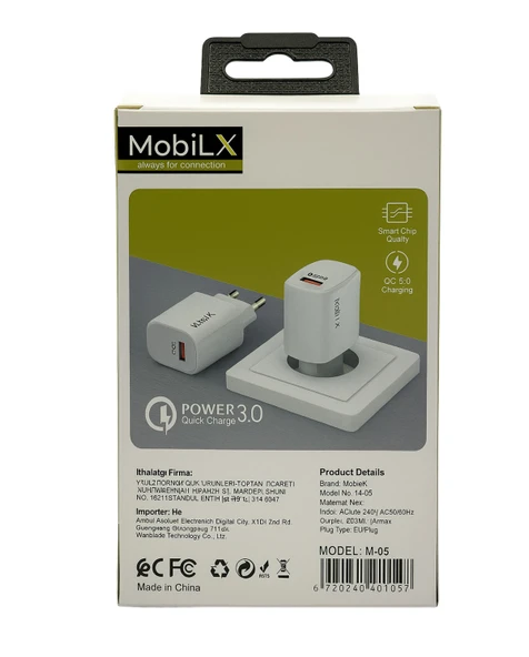 MobiLX QC 3.0 Universal Şarj Başlığı – USB Travel Charger EU | Model: M-05 - 4