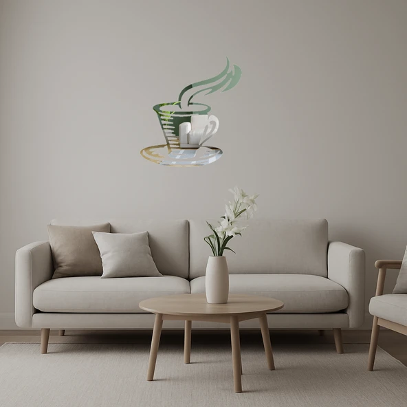 Çay Fincanı Tasarımlı Dekoratif Duvar Aynalı Tablosu