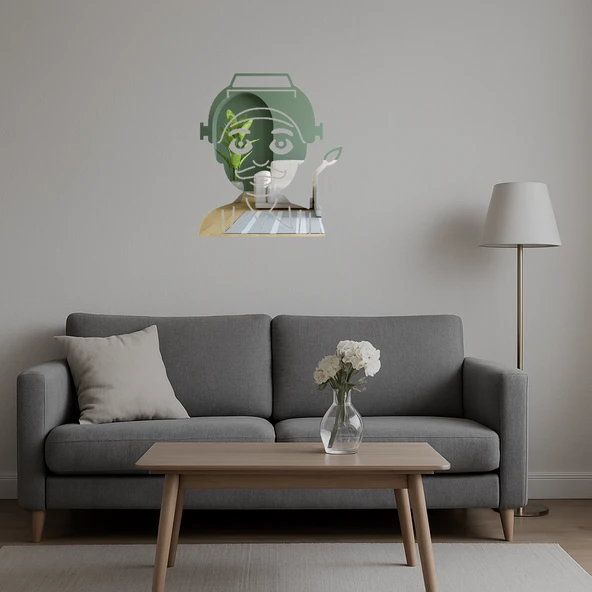 İç Mekan Dekoratif Fabrika İşçisi Erkek Emoji Aynalı Tablosu - 4