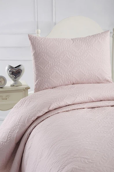 Ultrasonik Kapitoneli Elite Tek Kişilik Yatak Örtüsü Pudra - Resim 4