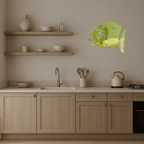 Deniz Balığı Tasarımlı Dekoratif Altın Aynalı Tablo - 2