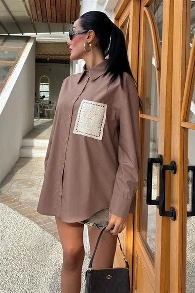 Süzine Cepli Arkası Yırtmaçlı Oversize Gömlek 3420 - Resim 4