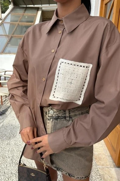 Süzine Cepli Arkası Yırtmaçlı Oversize Gömlek 3420 - Resim 6