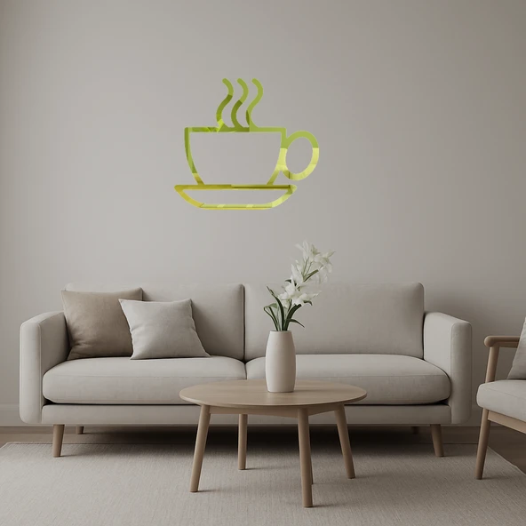 Çay veya Kahve Fincanı  Dekoratif Duvar Altın Aynalı Tablosu