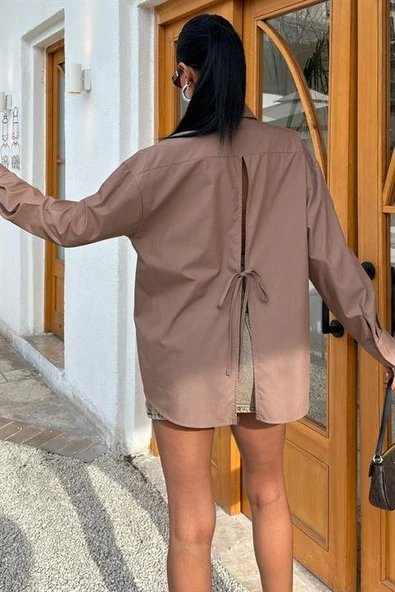 Süzine Cepli Arkası Yırtmaçlı Oversize Gömlek 3420 - Resim 8