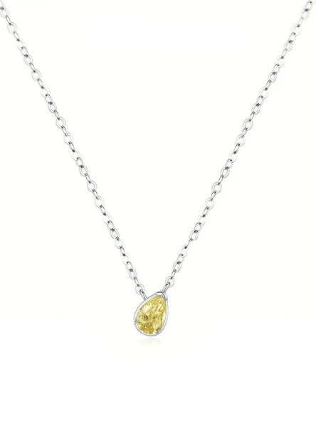 925 Ayar Gümüş Sitrin Taşlı Güneş Damlası Minimal Kadın Kolye ürün görseli