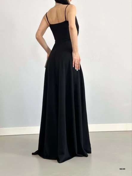 Kadın Ip Askılı Kruvaze Yaka Maxi Boy Abiye Elbise - Resim 3