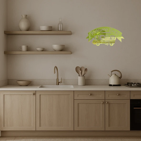 Okula Dönüş Otobüsü Dekoratif Altın Aynalı Tablo - 3