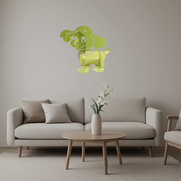 Büyük Kulaklı Köpek Dekoratif  Altın Aynalı Tablo