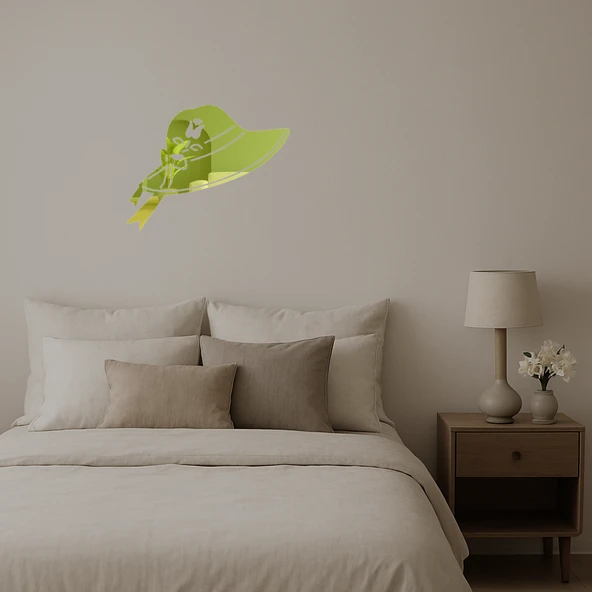 Şapkalı Kadın Temalı Dekoratif  Altın Aynalı Tablo - 2