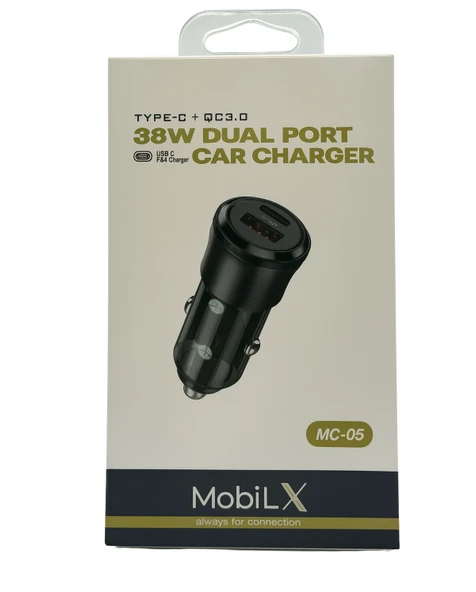 MobiLX 38W Araç Şarj Cihazı – Çift USB Çıkışlı | Type-C + QC 3.0 | Model: MC-05 - 2