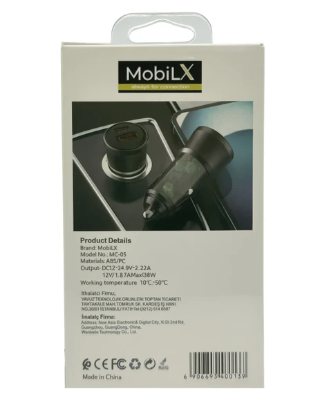 MobiLX 38W Araç Şarj Cihazı – Çift USB Çıkışlı | Type-C + QC 3.0 | Model: MC-05 - 4