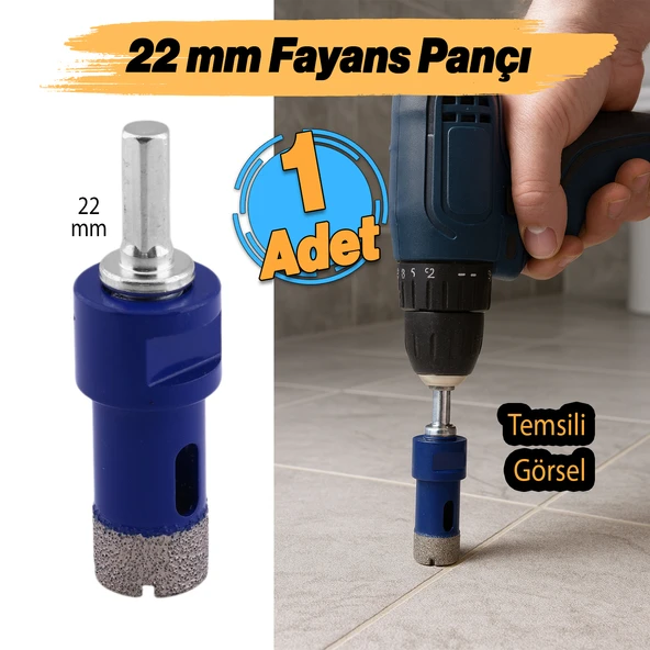 Haınz Köln Granit Mermer Seramik Fayans Delme Delici Panç 22 mm M14 Girişli Aparatlı Matkap Uyumlu - Resim 3