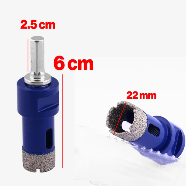 Haınz Köln Granit Mermer Seramik Fayans Delme Delici Panç 22 mm M14 Girişli Aparatlı Matkap Uyumlu - Resim 2