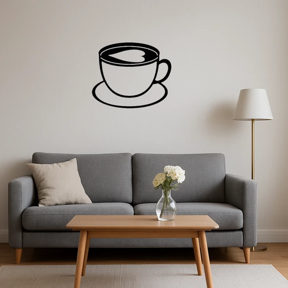 Kalp Figürlü Cappuccino Fincanı Dekoratif MDF Tablo - 4