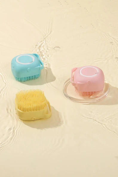 Şampuan Hazneli Kedi Ve Köpek Evcil Hayvan Yıkama Fırçası Silikon Sarı - 4