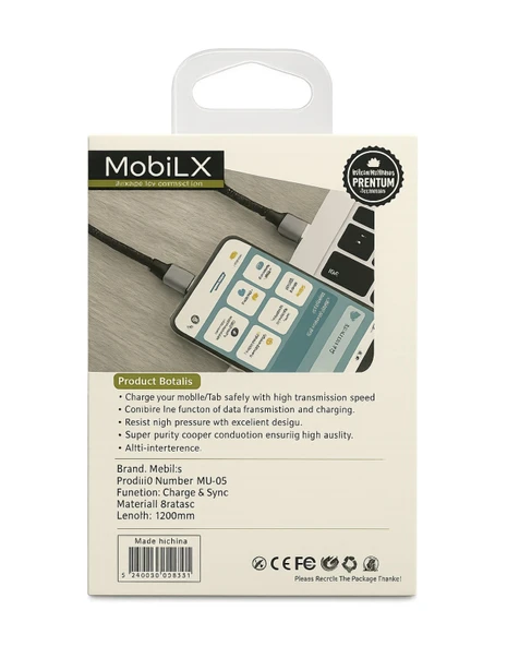 MobiLX Type-C Hızlı Şarj Kablosu – 1.2 Metre | Model: MU-05 - 4